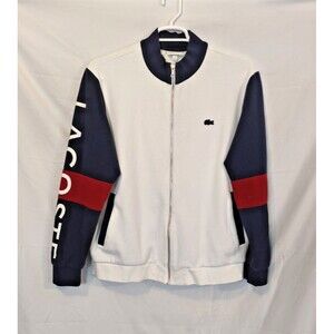 Lacoste Zip Up Track Jacket Colorblock Logo Full Zip Knit White Blue Men's xL